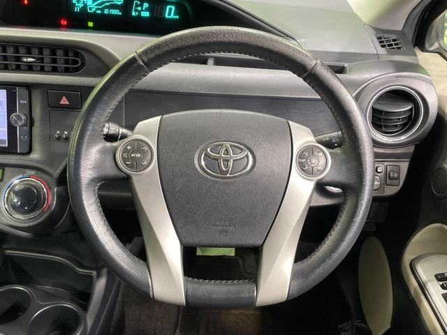 アクア G 純正ナビ バックカメラ 前席シートヒーター スマートキー LEDヘッド ETC オートライト オートエアコン 純正15インチアルミ Bluetooth CD DVD再生 フルセグ 革巻きステアリング(11枚目)