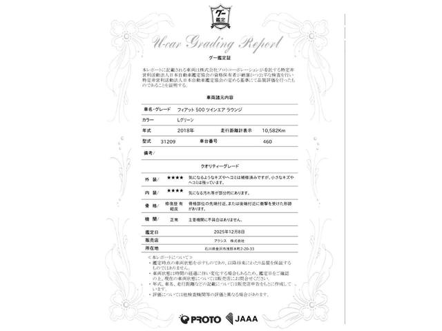 ５００ ツインエア　ラウンジ　禁煙車　純正１５インチアルミ　ガラスルーフ　カロッツェリアナビＴＶ　パークアシスト　ブルートゥース　ＥＴＣ　純正キーレス付キー　純正フロアマット（34枚目）