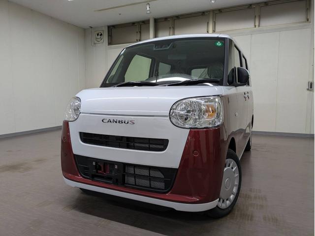 ムーヴキャンバス ストライプスＸ　届出済未使用車　衝突被害軽減システム　盗難防止システム　ＣＶＴ　オートライト　アイドリングストップ　オートエアコン　スマートキー　両側電動スライドドア（3枚目）