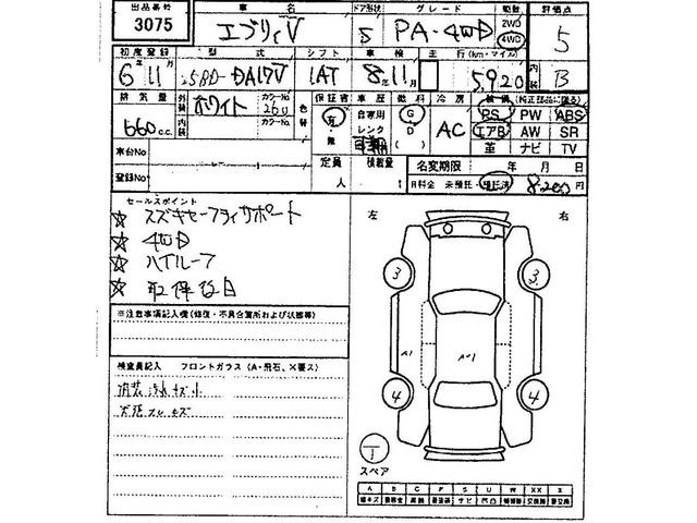 エブリイ ＰＡ　セーフティサポート　パートタイム４ＷＤ　オートライト　エアコン　アイドリングストップ　ＡＭ／ＦＭラジオ　ＵＶカットガラス　衝突安全ボディ（3枚目）
