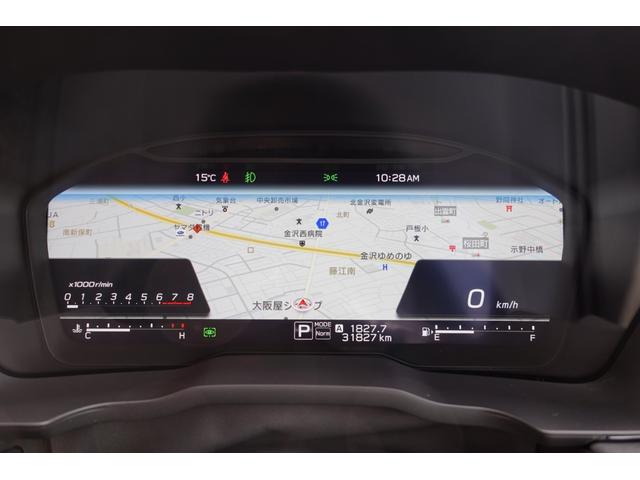 １２．３インチフル液晶メーター。スピードメーターとタコメーターを表示する「ノーマル画面」にナビ情報連携表示の「地図画面」、アイサイトの関連動作を表示する「アイサイト画面」の３モードに切り替え可能