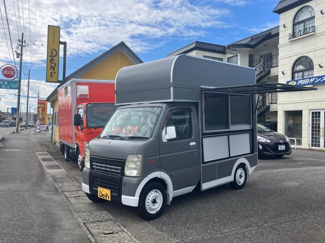 キャリイトラック KCエアコン・パワステ 3方開 4WD キッチンカー 4WD 2槽シンク 給排水 LED照明 換気扇 作業台 カウンター オーニング コンセント×5 全塗装済 エアコン パワーステアリング(2枚目)