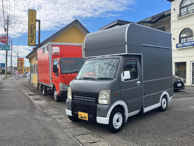 キャリイトラック KCエアコン・パワステ 3方開 4WD キッチンカー 4WD 2槽シンク 給排水 LED照明 換気扇 作業台 カウンター オーニング コンセント×5 全塗装済 エアコン パワーステアリング(3枚目)