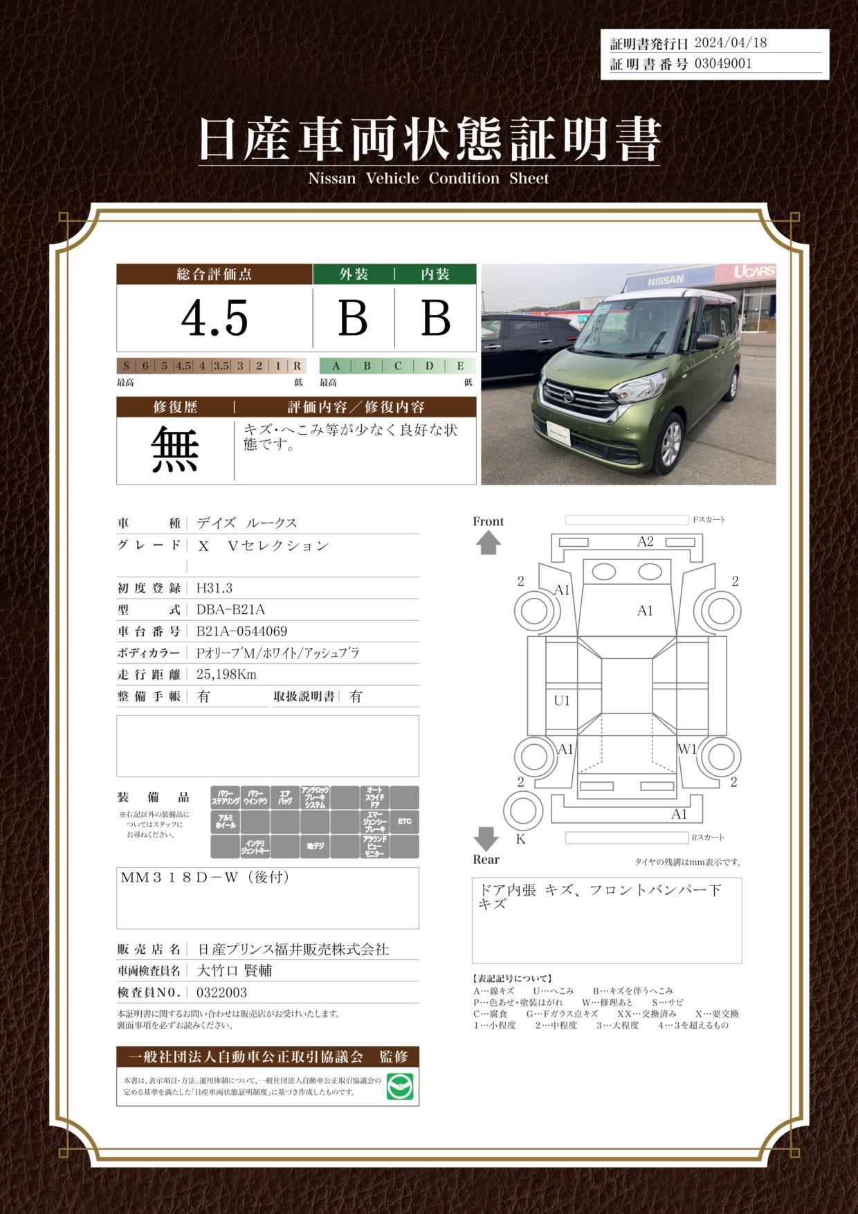 車両状態評価書