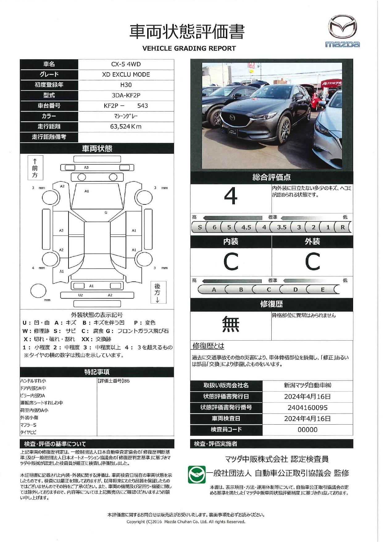 車両状態評価書