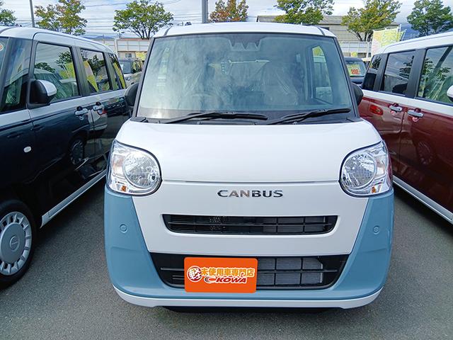 ムーヴキャンバス ストライプスＸ　届出済未使用車　両側スライドドア　クリアランスソナー　衝突被害軽減システム　スマートキー　アイドリングストップ　電動格納ミラー　ＣＶＴ　盗難防止　ＡＢＳ　横滑り防止　衝突安全ボディ　エアコン　パワステ（5枚目）