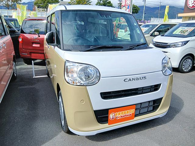 ムーヴキャンバス ストライプスＸ　届出済未使用車　スライドドア　クリアランスソナー　衝突被害軽減システム　スマートキー　アイドリングストップ　ベンチシート　ＣＶＴ　盗難防止　ＡＢＳ　横滑り防止　衝突安全ボディ　エアコン　パワステ（6枚目）