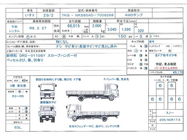 エルフトラック 　問合番号５０８３　群馬在庫　パートタイム４ＷＤ　ダンプ　新明和　スロープハンガー付　５速　１５０馬力　長３０４０　幅１５９０　高３２０（2枚目）