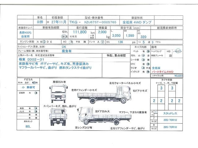 デュトロ 　問合番号７３４８　新潟在庫　全低床　パートタイム４ＷＤ　ダンプ　極東　５速　１３６馬力　長３０５０　幅１５９０　高３２０（2枚目）