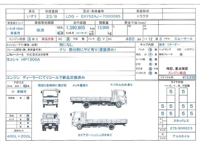 ギガ 　問合番号５０７９　群馬在庫　トラクタ　ヨコシャ　エンジン新品　スムーサーＧ　１２速３ペダル　リターダー　４６０馬力（2枚目）