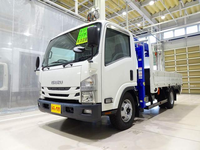 エルフトラック 高床　３．５ｔ　ワイドロング　タダノ４段　２．９ｔ吊りセルフクレーン付　Ｈ１３年製　ラジコン／フックイン付　三方開　床板アピトン張替え（２０ｍｍ）　リアブル積み加工　横ねた１９本／チャンネル増し８本（5枚目）