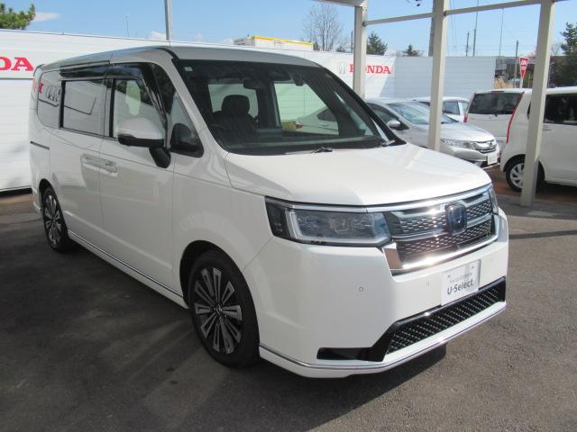 ステップワゴン e:HEVスパーダプレミアムライン マルチカメラ Pテールゲート Wエアコン 両側自動ドア Fセグ USB接続 クリアランスソナ クルーズC 助手席エアバッグ スマートK シ-トヒ-タ- DVD再生(6枚目)