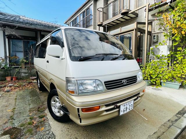 ハイエースワゴン スーパーカスタムリミテッド　４ＷＤ、ディーゼルターボ、エンジンスターター、ドライブレコーダー、Ｗサンルーフ、パワースライドドア、Ｗエアコン、ナビＴＶ、リアカーテン、ＥＴＣ、純正アルミ、キーレスエントリー、二年車検整備付き（2枚目）