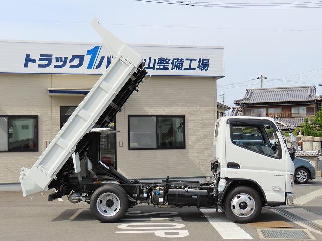 キャンター ３ｔ　全低床　強化ダンプ　内寸－長３０５／幅１５９／高３６・新明和・アオリ３方開・４ナンバー・１５０馬力ターボ（12枚目）