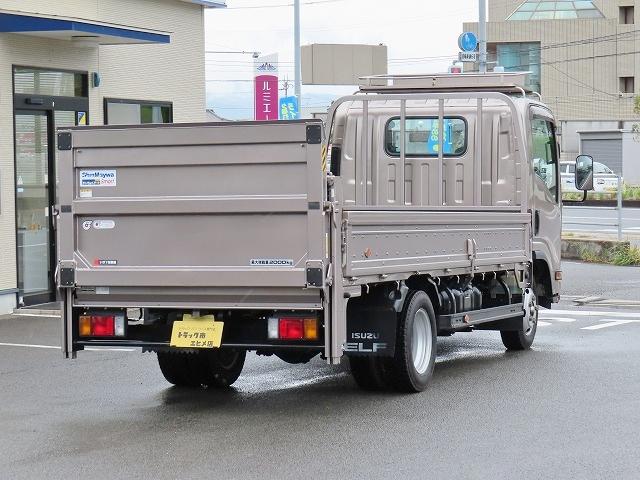 エルフトラック 2t ロング 全低床 パワーゲート 内寸-長445/幅180/高38・新明和・床板・垂直パワーゲート・昇降能力600kg・パワーゲート寸法-幅177/奥行87・アオリ3方開・セイコーラック付・150馬力ターボ(2枚目)