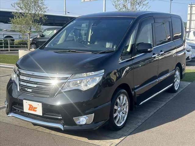 セレナ 後期 両電スラ エマブレ アラビュー フリップダウンM 純正SDナビ フルセグ BT DVD クルコン ETC スマートキーX2 オートLED 外ウッドコンビ 社外17AW レザー調シート Rフィルム(8枚目)