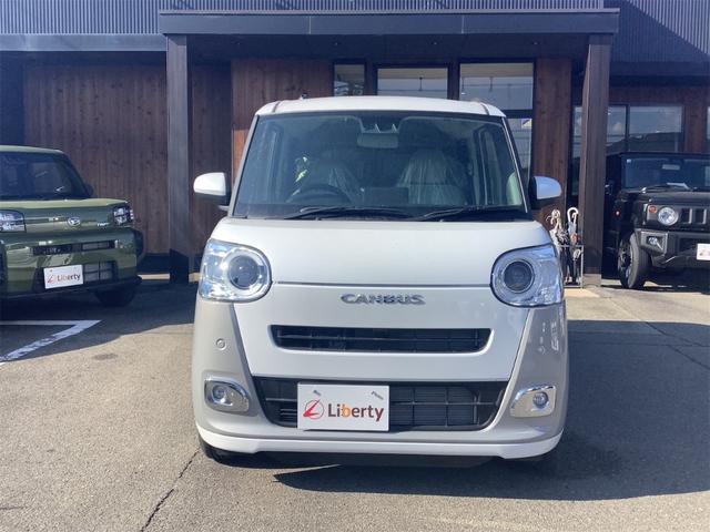 ムーヴキャンバス ストライプスＧ　両側電動スライドドア　クリアランスソナー　衝突被害軽減システム　オートライト　ＬＥＤヘッドランプ　スマートキー　アイドリングストップ　電動格納ミラー　シートヒーター　ベンチシート　ＣＶＴ（6枚目）