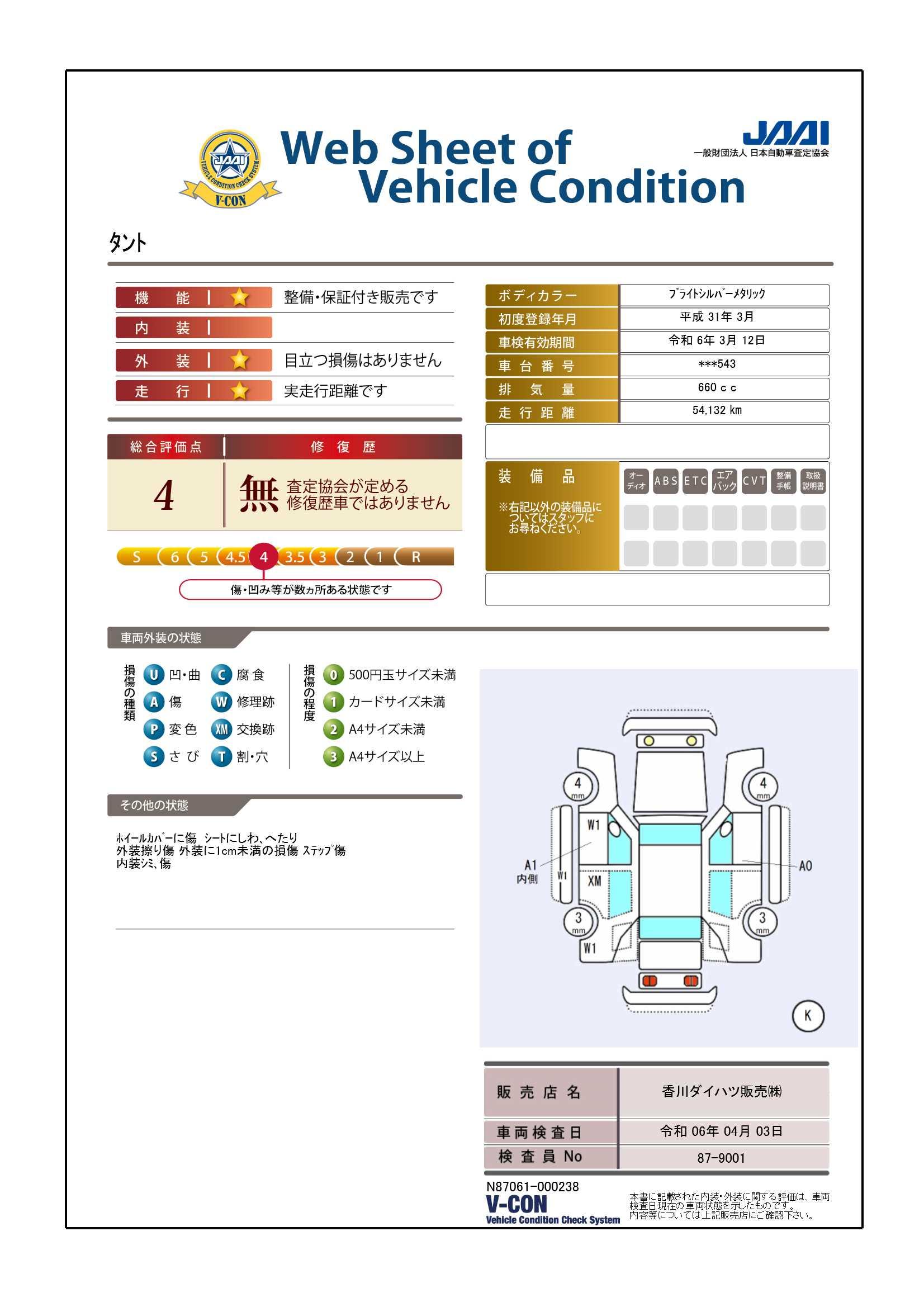 車両状態評価書