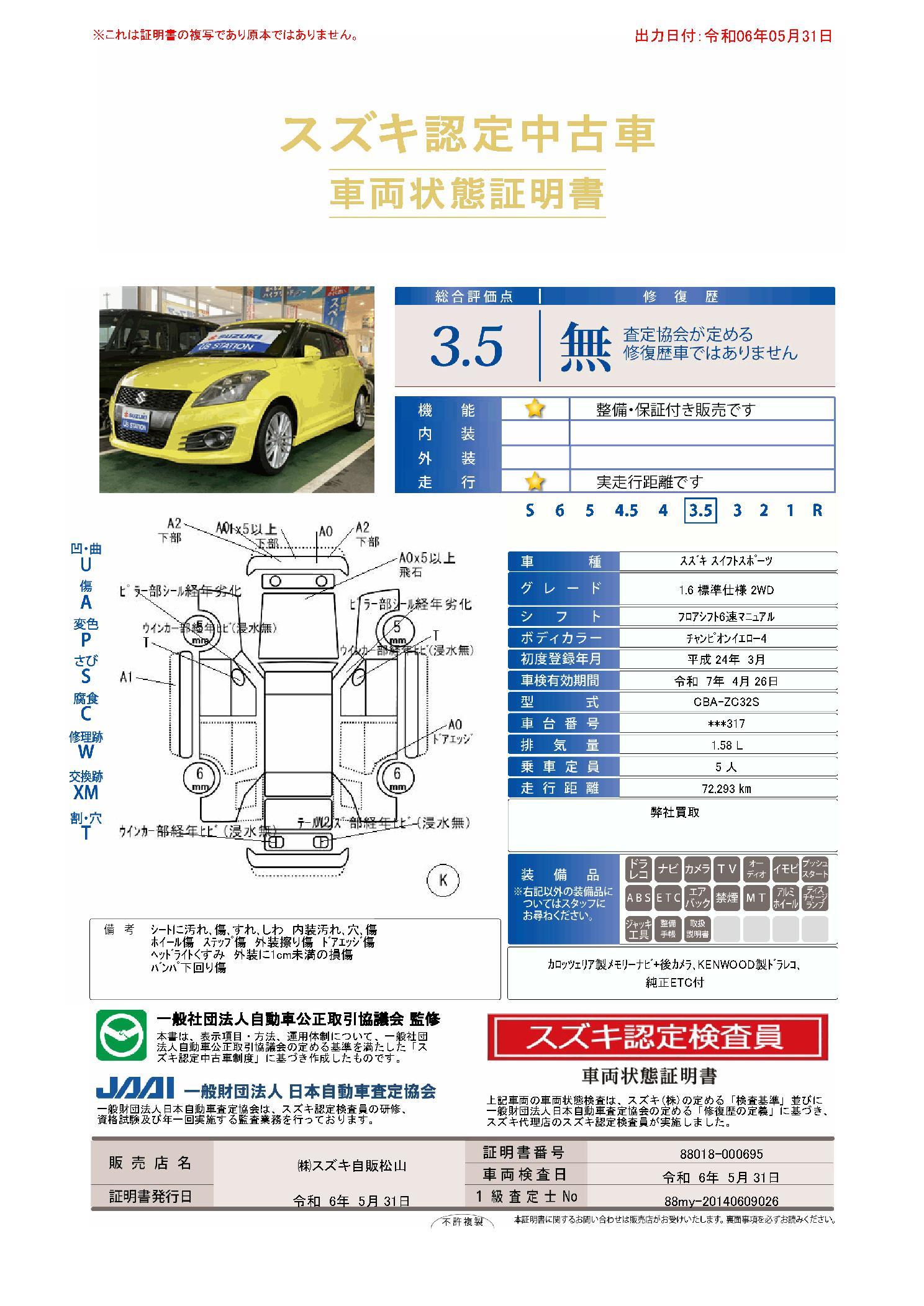 車両状態評価書