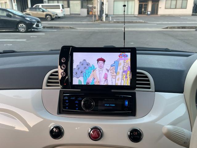 500 1.2 ポップ チンクエチェント 革調シートカバー ポータブルナビ ワンセグTV アイドリングストップ シティモード MTモード付 記録簿(13枚目)