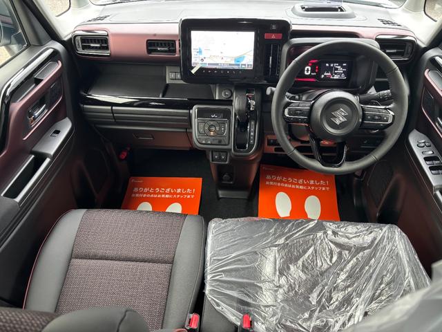 スペーシアカスタム ハイブリッドXSターボ 届出済未使用車 メーカー9インチメモリーナビ 全方位モニター スズキセーフティサポート ハーフレザーシート シートヒーター 両側パワスラ LEDヘッド/フォグ/シーケンシャルターンランプ(6枚目)