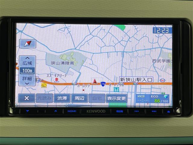 ムーヴキャンバス Xリミテッドメイクアップ SAII 社外ナビ バックカメラ 前後ドライブレコーダー ETC 両側パワースライドドア 衝突軽減ブレーキ アイドリングストップ オートライト 純正フロアマット プッシュスタート ドアバイザー フォグランプ(4枚目)
