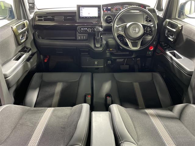 N-BOXカスタム G・Lターボホンダセンシング 純正ナビ バックカメラ 両側電動スライドドア ハーフレザーシート シートヒーター ビルトインETC パドルシフト プッシュスタートボタン LED フォグ オートライト マット バイザー アルミホイール(2枚目)