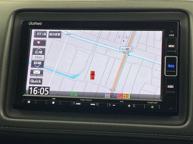 ヴェゼル ハイブリッド・ホンダセンシング　純正７インチナビ　ＣＤ　ＤＶＤ　Ｂｌｕｅｔｏｏｔｈ　フルセグ　バックカメラ　前後ドライブレコーダー　レーダークルーズコントロール　パドルシフト　ステアリングスイッチ　ＥＴＣ　レザーシート　スマートキー（3枚目）