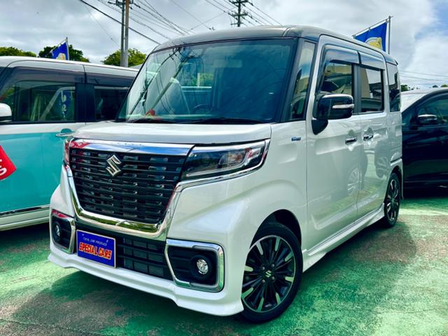 沖縄県の中古車ならスペーシアカスタム ハイブリッドＸＳ　ホワイト＆ブラック２トンカラー／ナビＴＶフルセグ／バックカメラ／Ｂｌｕｅｔｏｏｔｈ／デュアルパワースライドドア／スマートキー／ＬＥＤライト／ソナー／車線逸脱警報／レーダーブレーキ／ハーフレザーシート