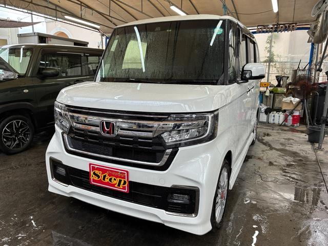 沖縄県の中古車ならＮ－ＢＯＸカスタム Ｌターボ　プッシュスタート　スマートキー　ＥＴＣ　バックカメラ　両側パワースライドドア　ハーフレザーシート　レーダーブレーキ　クルーズコントロール　ＴＶナビ