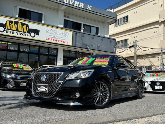 沖縄県の中古車ならクラウンハイブリッド アスリートＳ　本革レザーシートパッケージ　本革ヒーターシート　フルエアロ　Ｒモデリスタエアロ　モデリスタ４本出しマフラー　純正１８インチアルミ　リアスポ　タイヤ４本新品