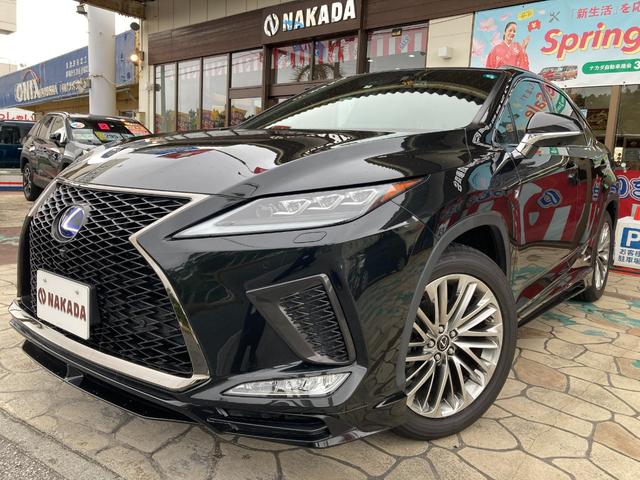 沖縄県中頭郡嘉手納町の中古車ならＲＸ ＲＸ４５０ｈ　Ｆスポーツ　Ｖ型６気筒＋モーター　フルタイム４ＷＤ　サンルーフ　ＴＲＤフルエアロ　ＴＲＤスポーツマフラー　マークレビンソンサウンド　パワーバックドア　専用２０インチアルミホイール　全方位カメラ　コーナーセンサー