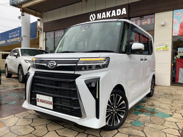 沖縄県の中古車ならタント カスタムＲＳ　助手席回転シート　ターボエンジン　サイドステップ　オープンパノラマ　両側パワースライドドア　スマートアシスト　クリアランスソナー　キーフリーシステム　シートヒーター　純正エアロ　アルミホイール