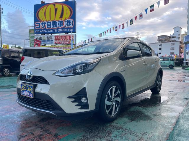 沖縄県沖縄市の中古車ならアクア クロスオーバー　純正ＮＡＶＩ＆ＴＶ・バックモニター・Ｂｌｕｅｔｏｏｔｈ・ステアリングスイッチ・コーナーセンサー・トヨタセーフティーセンス・車線逸脱警報装置・オートハイビーム・ルーフレール・ハーフレザーシート