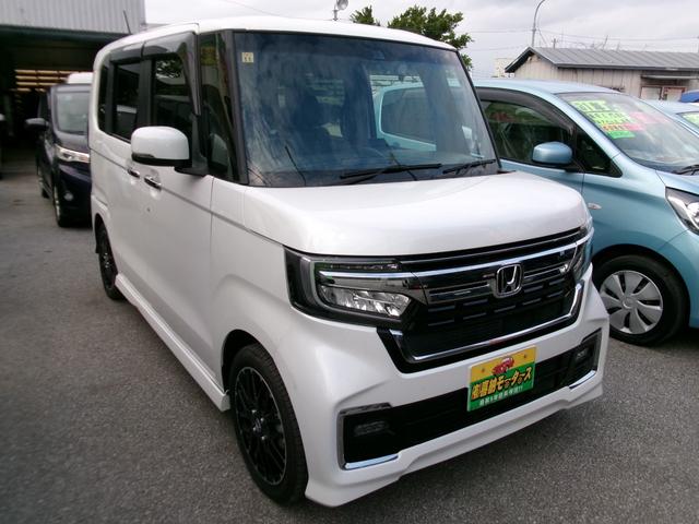 ホンダ Ｎ－ＢＯＸカスタム Ｌターボ　衝突被害軽減ブレーキ　アイドリングストップ　ターボ車　ＬＥＤヘッドライト　ハーフレザーシート　コーナーセンサー　地デジ　ナビ　ＤＶＤ　ＣＤ　Ｂｌｕｅｔｏｏｔｈ　バックカメラ