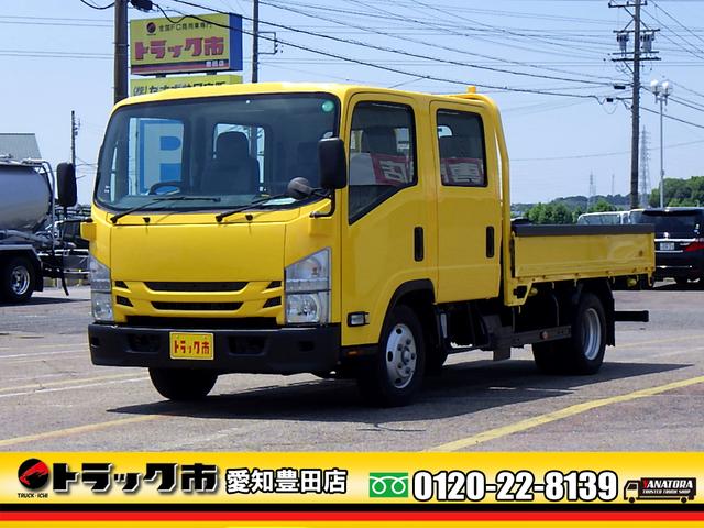エルフトラック 　Ｗキャブ　平ボディ　ワイドロング　７人乗り　荷台ラプターライナー塗装　荷台床鉄板加工　あおり上部・Ｆバンパーラプターライナー塗装　ＬＥＤ作業灯　ＬＥＤサイドマーカー　坂道発進補助　２０００ｋｇ　６ＭＴ（1枚目）