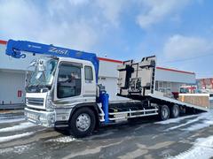 ギガ 3軸低床 2デフ 4段クレーン ラジコン スライドセルフ 油圧登坂板 ウインチ リモコン付 DPF無マフラー 370馬力 荷台内寸長さ730センチ 幅249センチ 積載9.3t 中古車画像