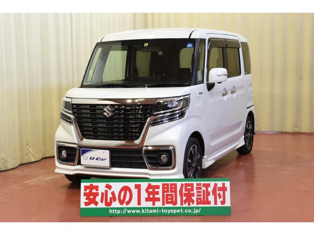 スズキ スペーシアカスタム ハイブリッドＸＳターボ　４ＷＤ　純正ナビ　バックカメラ　ヘッドアップディスプレイ　ターボ　ハーフレザーシート　ＥＴＣ　シートヒーター　両側パワースライドドア　スズキセーフティーサポート　全方位カメラ