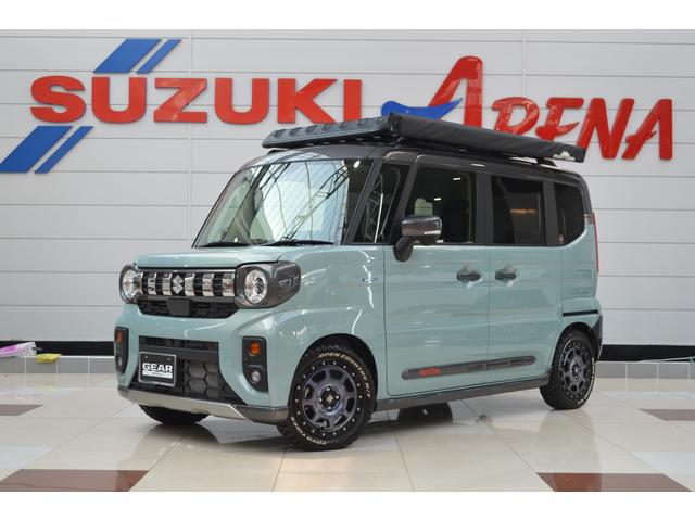 スペーシアギア(スズキ) ハイブリッドＸＺ　ターボ　ワンオーナーハイブリッド４ＷＤターボセーフティサポート搭載スズキコネクト対応通信機装着車９インチ全方位モニター付ナビＴＶバックカメラ両側オートスライドドアAftermarket１５インチアルミステアリングヒーターＬＥＤ 中古車画像