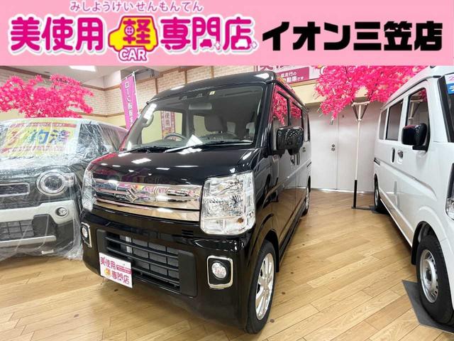 スズキ エブリイワゴン ＰＺターボ　ハイルーフ　４ＷＤ　ディスプレイオーディオ　左側パワースライドドア　プッシュスタート　フォグランプ　純正アルミホイール　衝突被害軽減ブレーキ　ブルーイッシュブラックパール　ステアリングコントローラー