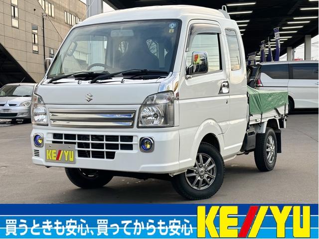 スズキ Ｌ　４ＷＤ　５ＭＴ　鳥居荷台作業灯　アップサス【純正戻し可】　社外メモリーナビ　地デジＴＶ　ＤＶＤ　ＵＳＢ　夏冬タイヤ付　　オーバーヘッドコンソール　衝突被害軽減　ＬＥＤライト　オープンカントリーＲ／Ｔ