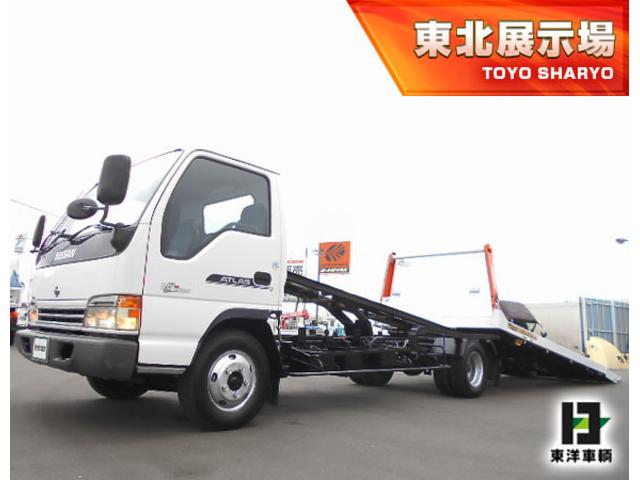 日産 アトラストラック 　セルフローダー　上物古河ユニック製　ワイド超ロングボディ　荷台寸法５７６ｘ２０６ｘリア５７　積載２．９ｔ　自動歩み板付　内フック６対　６速ミッション　排ガス適合