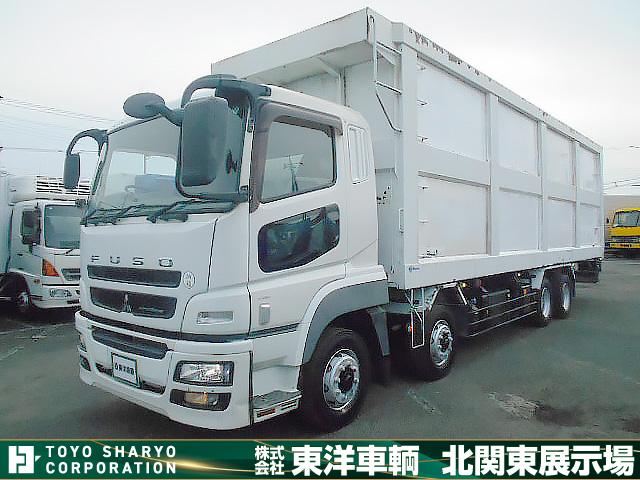 スーパーグレート 　チップ運搬車　上物新明和製　スライドデッキ　積載１０．２ｔ　荷台内寸：９５０×２２９×２４５【約５２立米】　室内デッキ動作リモコン　７速ミッション　４軸低床　２５ｔ車　ターボ車　２６５／７０Ｒ１９．５（1枚目）
