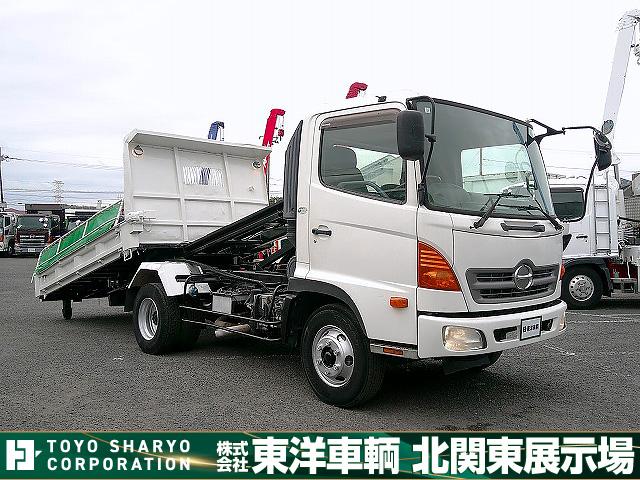 ヒノレンジャー 　ローダーダンプ／セーフティダンプ　上物新明和製　荷台寸３４２×２０７×２７　積載３．１ｔ　電動コボレーン付　歩み掛け有　走行２２万ｋｍ　６速ミッション　タイヤサイズ２２５／８０Ｒ１７．５（1枚目）