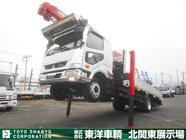 ファイター 　クレーン付ハイジャッキセルフ　上物古河ユニック　ＵＲＧ３７４　４段ブーム（前方格納）　ラジコン付（無線）　フックイン　２．９ｔ吊　差し違いアウトリガー　増トン　ワイドボディ　積載７．３ｔ　荷台床木張り（1枚目）