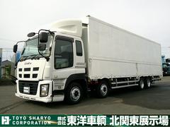 ギガ 　アルミウイング　上物パブコ製　積載１３ｔ　荷台寸９６１×２３８×２５４　荷台床木張り　ラッシングレール２段　内フック９対　４軸低床　センターレール有　後輪エアサス　横ネタ鉄製　ＡＴ車