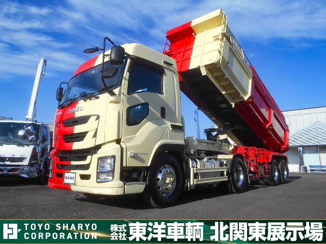 １３７５９［ダンプトレーラーセット］　Ｈ２９　ギガ 第５輪９．９ｔ　後輪エアサス　ハイルーフ　４６０馬力　極東開発製ダンプ