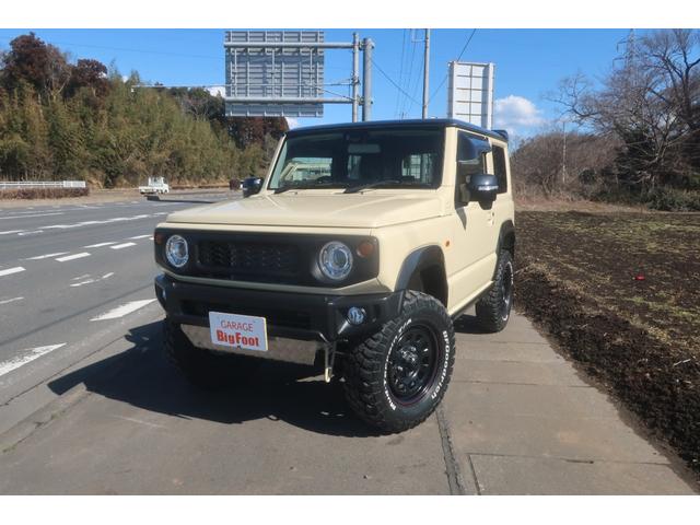 ジムニー スズキ ｘｃ 車検対応１ ５インチリフトアップ 社外バンパー グリル スキッドプレート オーバーフェンダー サイドスカート ルーフスポイラー ｂｆグッドリッチａ ｔタイヤ 黒本革調シートカバー シートヒーター 茨城県 ｘｃ 車検対応１ ５インチリフト