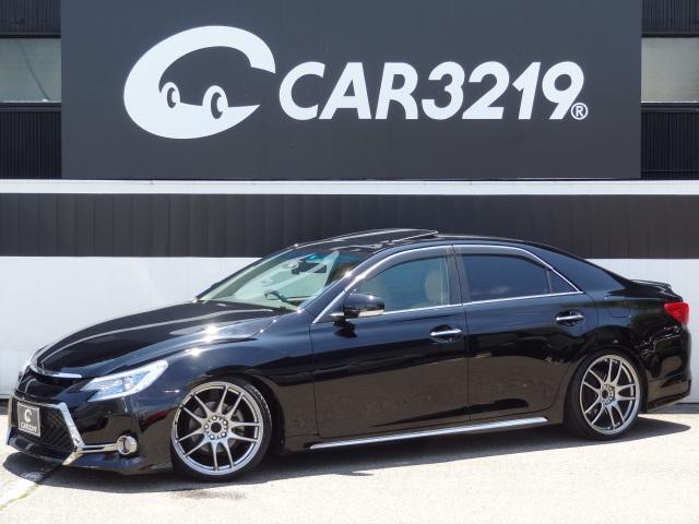 マークＸ プレミアム　Ｇ‘ｓバンパー　モデリスタリアハーフエアロ　サンルーフ　ＷＯＲＫアルミ　ＲＳＲ車高調　レザーシート　シートヒーター　パワーシート　イカリング内蔵ヘッドライト　ＡＬＰＩＮＥナビ　バックカメラ　ＴＶ（1枚目）
