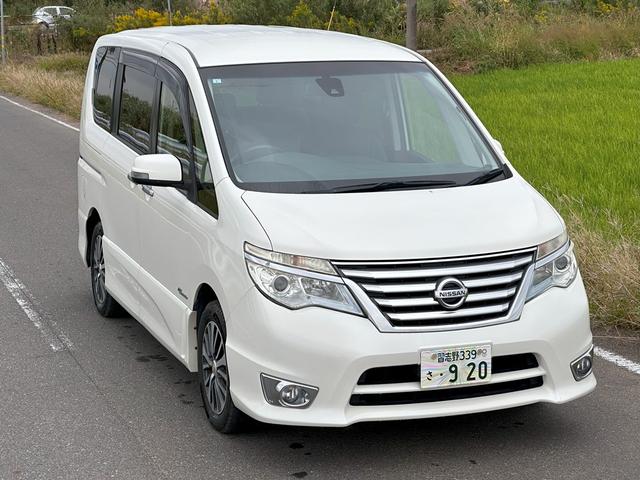 セレナ ハイウェイスター　Ｓ－ハイブリッド　ハイウェイスターＳハイブリッド平成２７年１月登録走行１９０１６８ｋｍユザー買取車バックカメラ両側パワースライドドアＬＥＤヘッドライトフルセグテレビＥＴＣガソリン車８人乗り（1枚目）